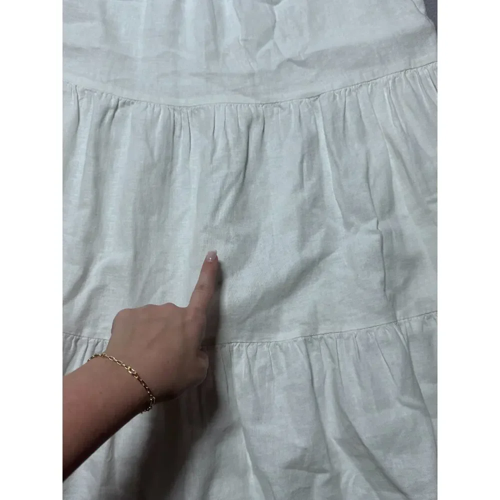 J.Crew Mini Dress Womens 12 White Linen Blend Tiered Ruffle Sleeveless Classic